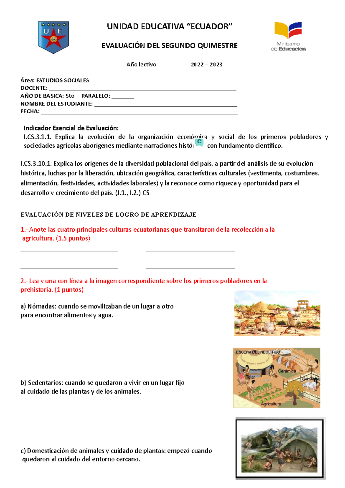 EVL. EE.SS.II QMTR - adicional - UNIDAD EDUCATIVA “ECUADOR” EVALUACIÓN ...