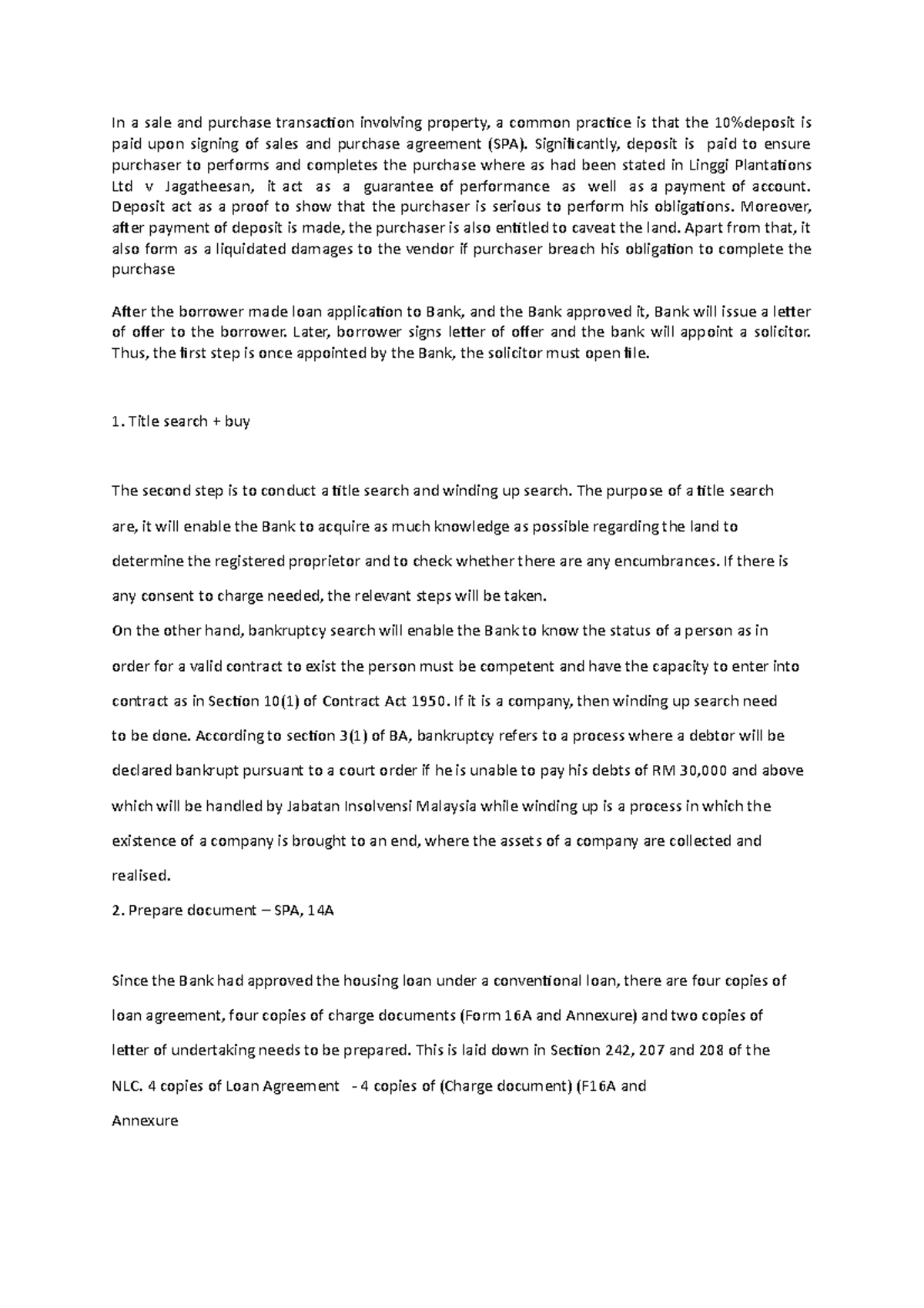 Draft of Preparation of SPA for Sale of Property with Title In a sale