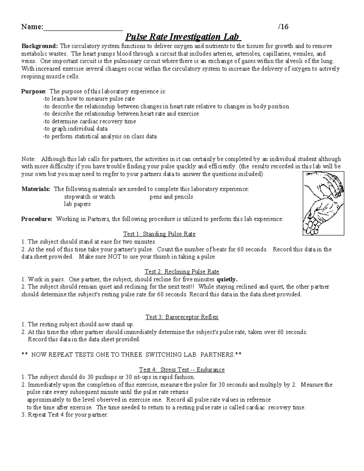 8 - Pulse Rate Investigation Lab - Name:___________________ / Pulse ...