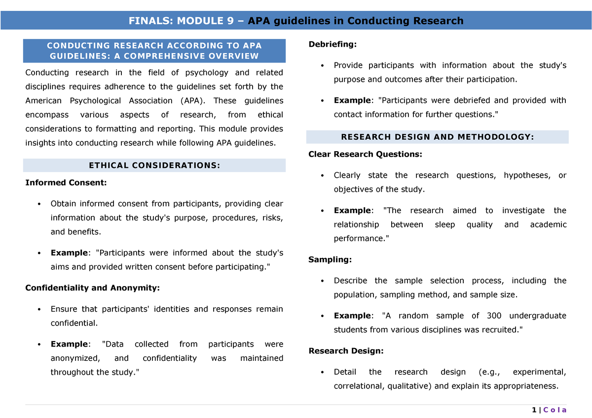 M9 Field Methods-Finals - CONDUCTING RESEARCH ACCORDING TO APA ...