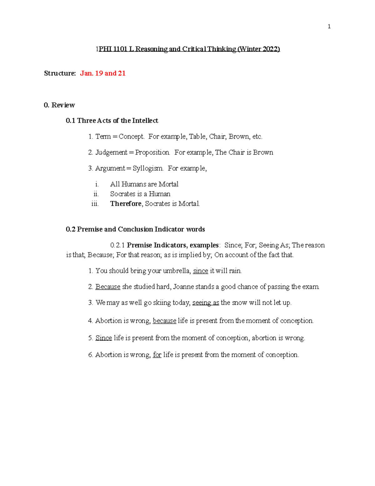 reasoning and critical thinking course notes for phi 1101