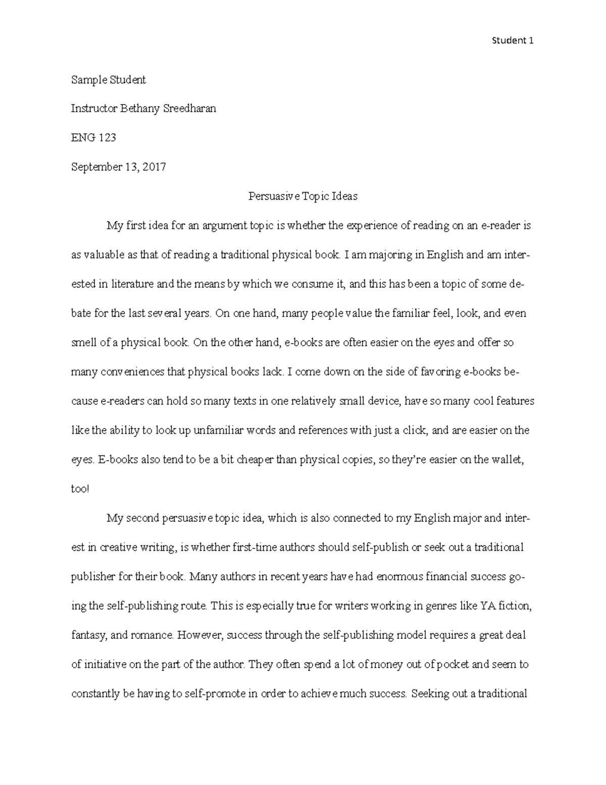 Sample Journal - assignment - Student 1 Sample Student Instructor ...