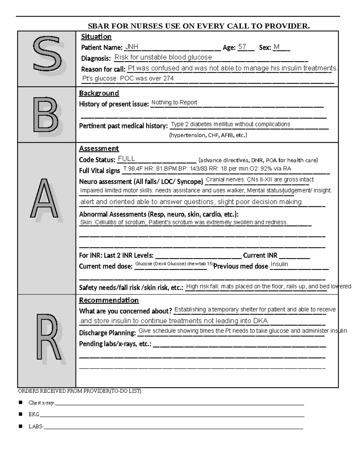 Sbar Form Care Plan 1 - Sbar For Nurses Use On Every Call To Provider 