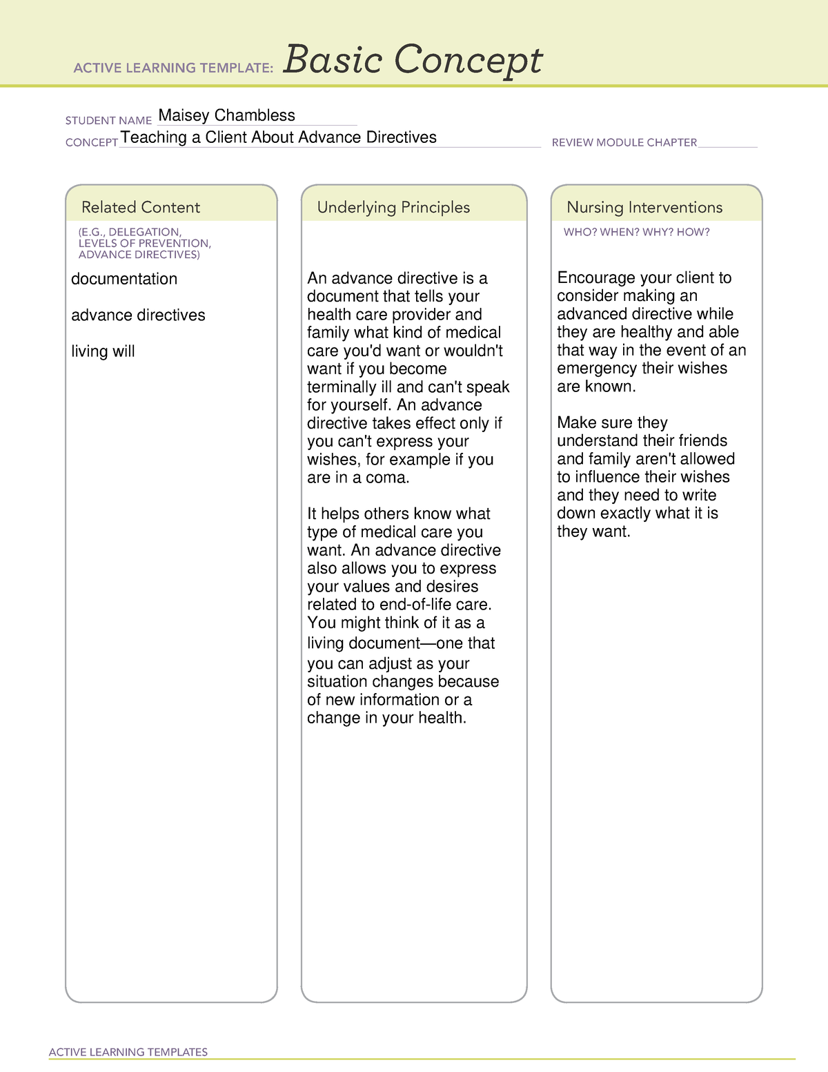 Advance directives ati template ACTIVE LEARNING TEMPLATES Basic