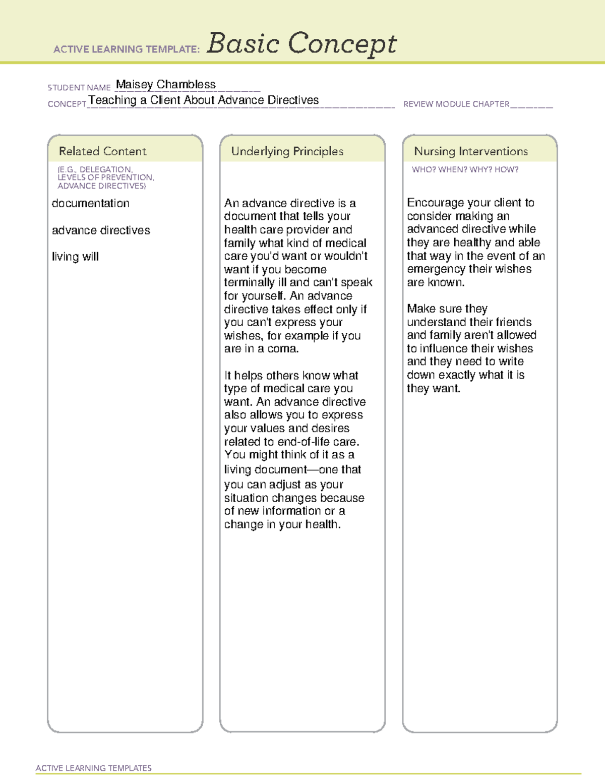 What Is An Advance Directive Quizlet