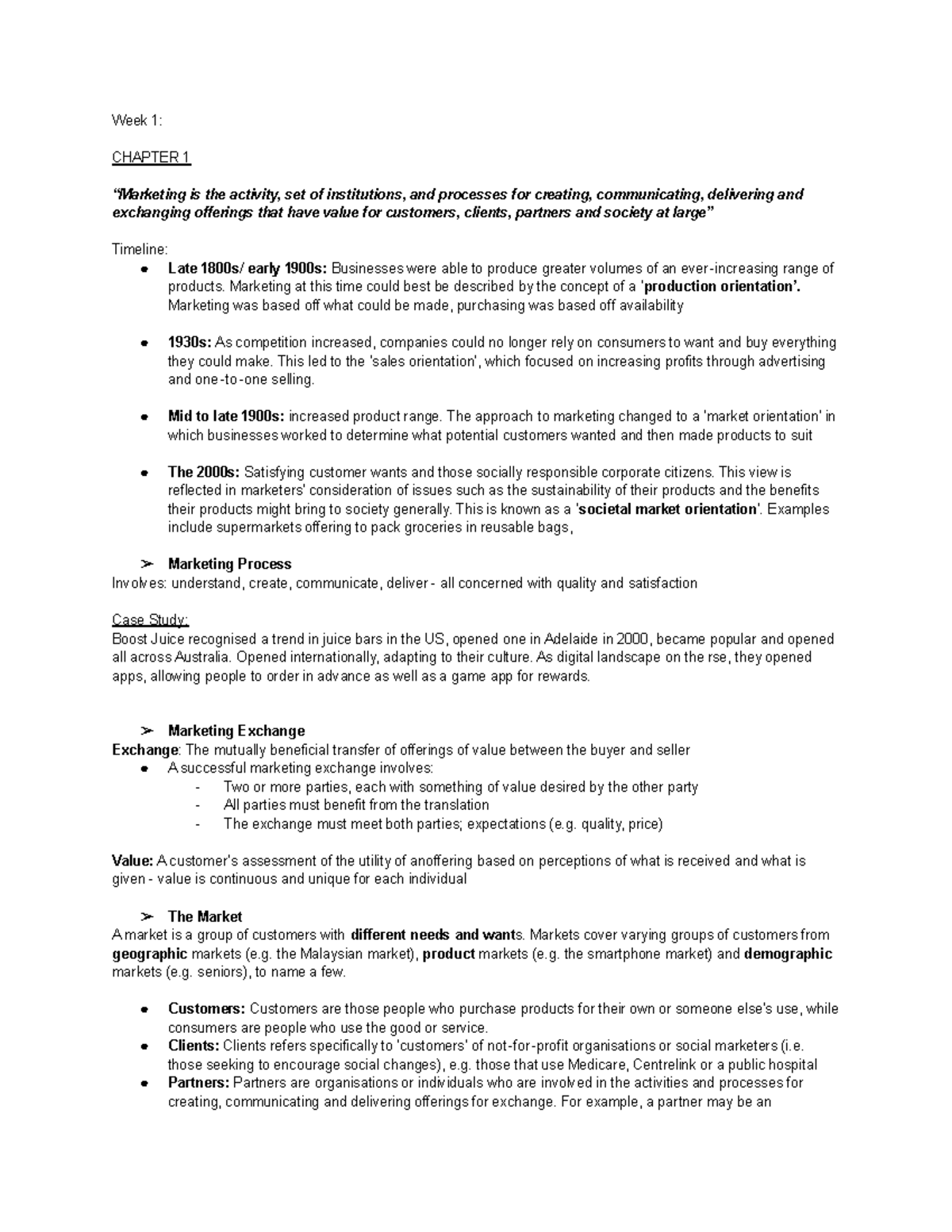 Marketing Foundations Textbook Notes - Week 1: CHAPTER 1 “Marketing is ...