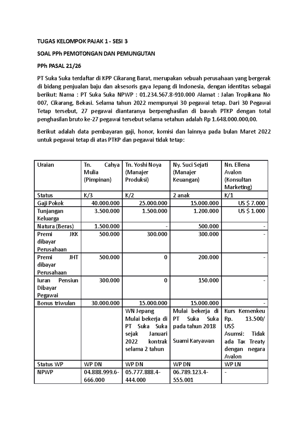 Jawaban Soal PPh Pasal 21/26 Perpajakan 1 - PERPAJAKAN 1 - UI - Studocu