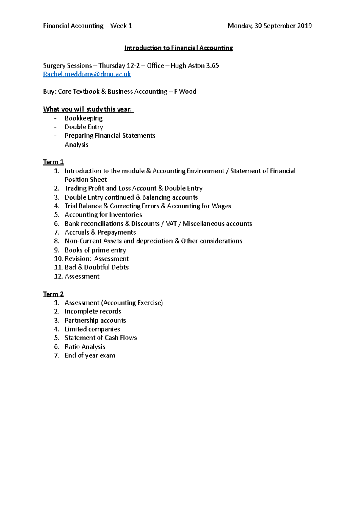 FA - Lecture - Week 1 - 30:09:2019 - Financial Accounting – Week 1 ...