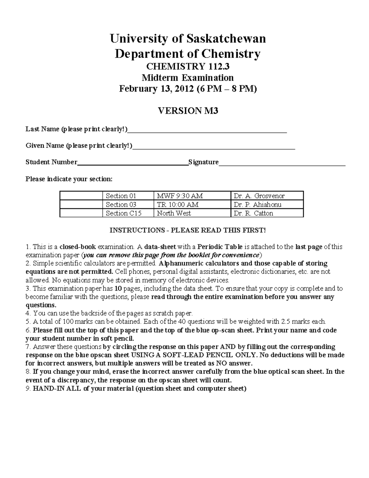 Sample/practice Exam 27 February 2012, Questions and Answers,Midterm ...