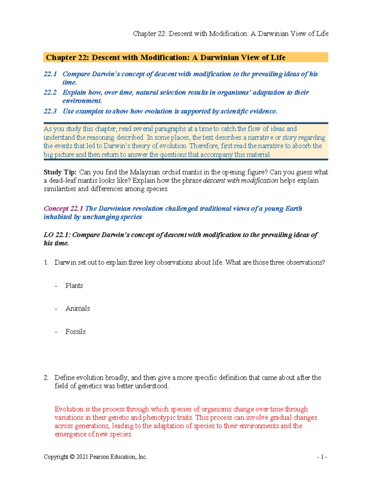 Ch.22 Reading Guide - note - Chapter 22: Descent with Modification: A ...