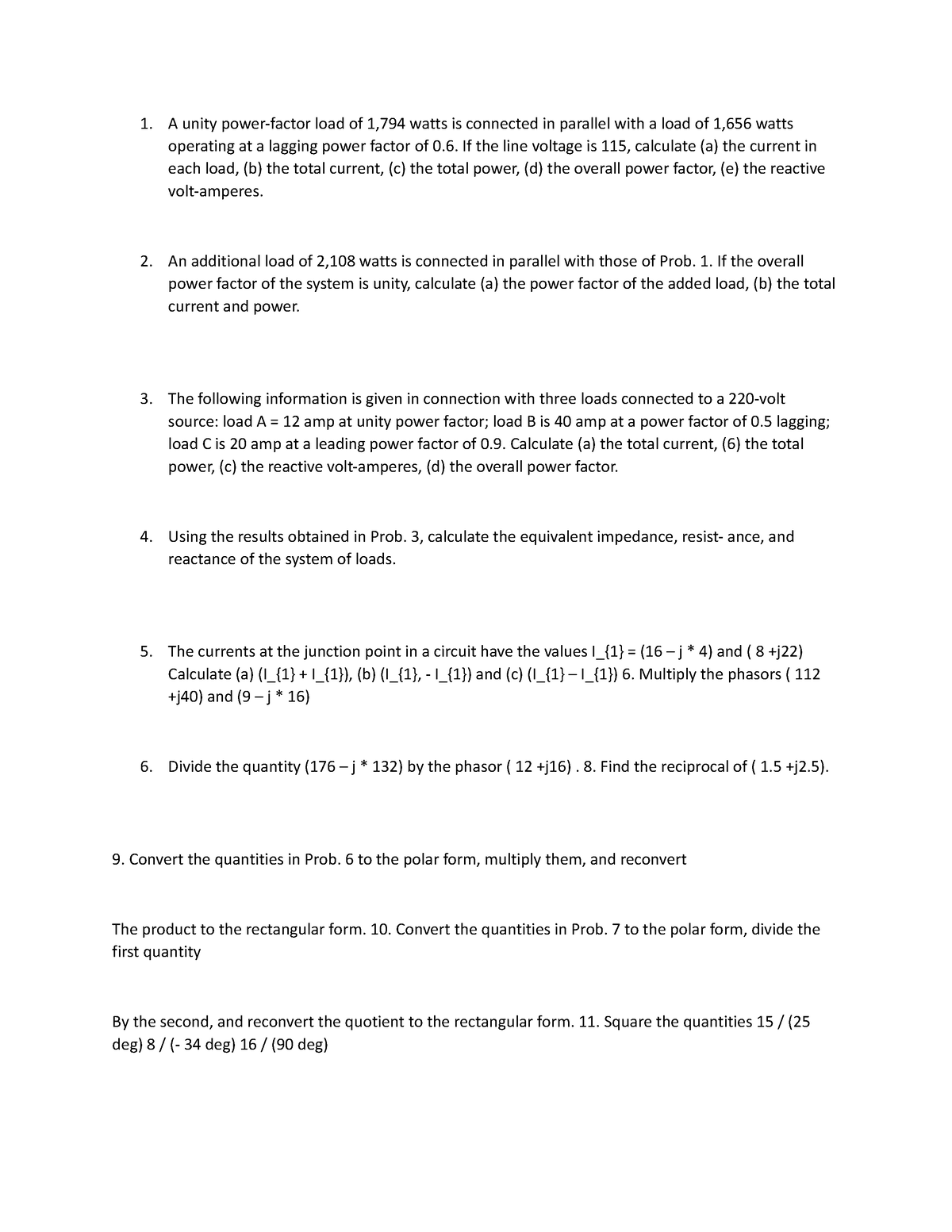 Document - notes - A unity power-factor load of 1,794 watts is ...