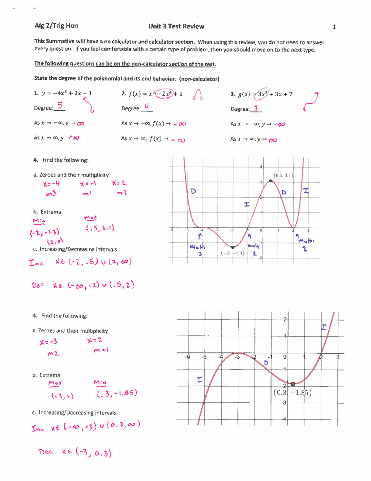 Unit 3 Test Review KEY - smort - Algebra - Studocu