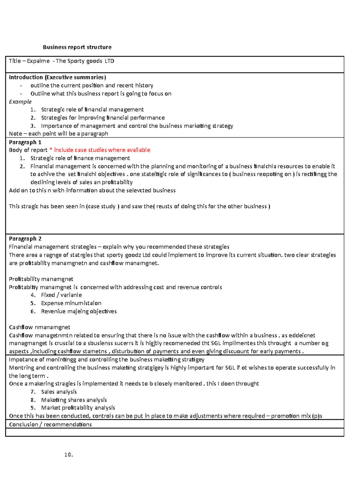 Business report structure - Business report structure Title – Expalme ...