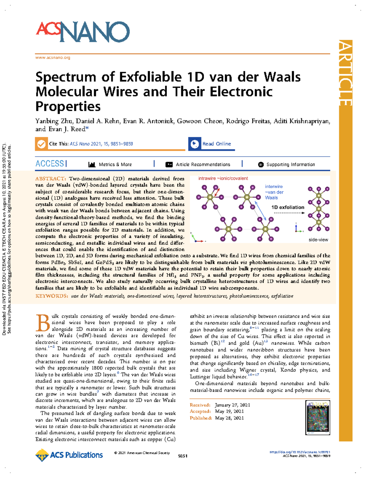 Zhu2021 - v gnbg - Spectrum of Exfoliable 1D van der Waals Molecular ...