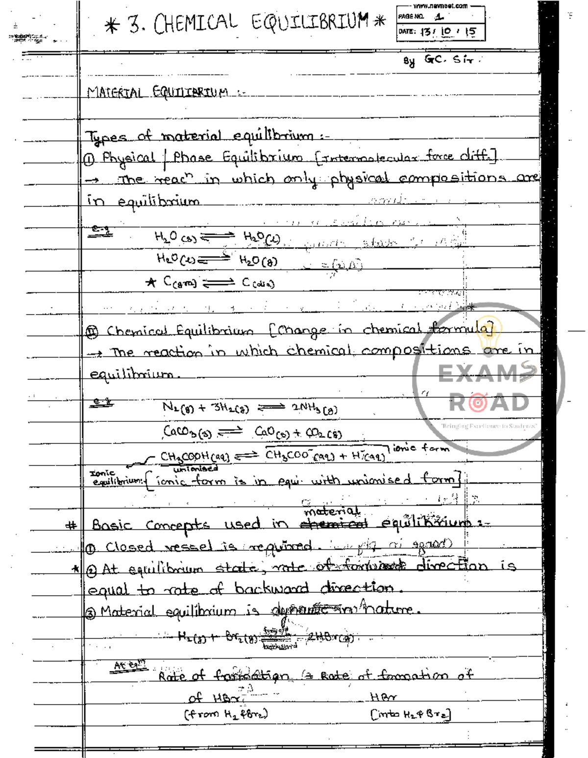 Chemical Equilibrium - Notes - 3. CHEMICAL EQUILIBRIUM PAGE NO. DATE ...