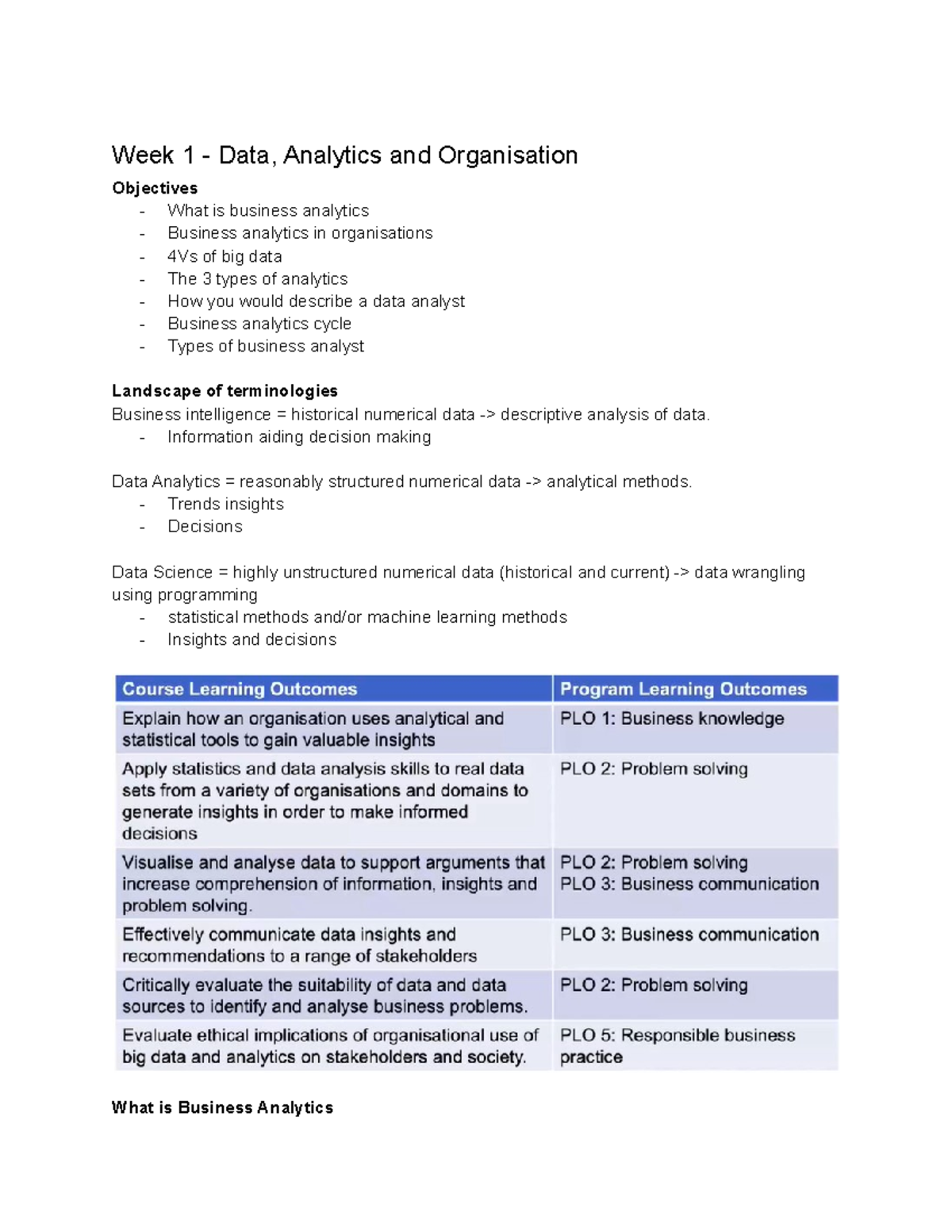 90 lectures - week 1 - Week 1 - Data, Analytics and Organisation ...