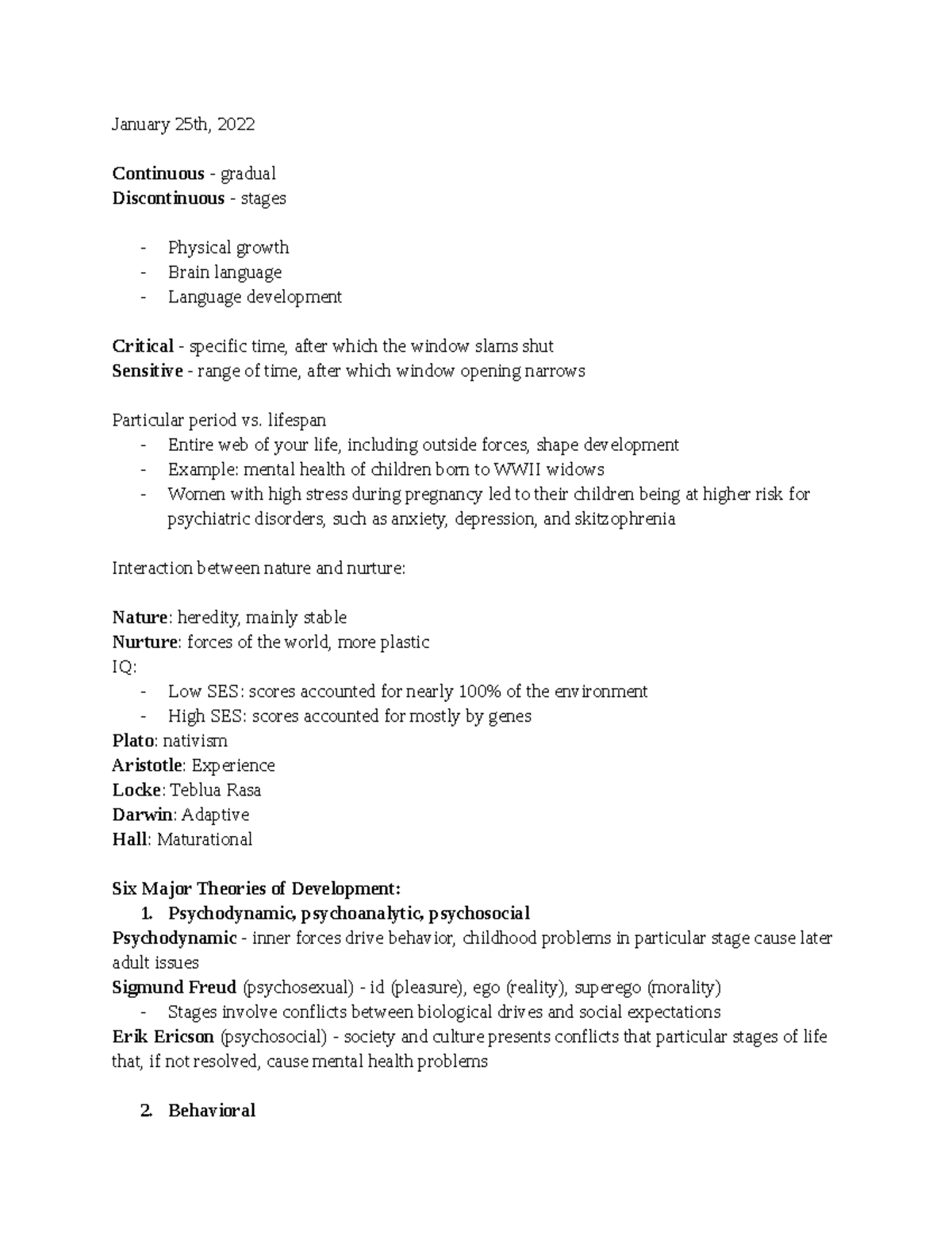 Psych 160 class notes - January 25th, 2022 Continuous - gradual ...
