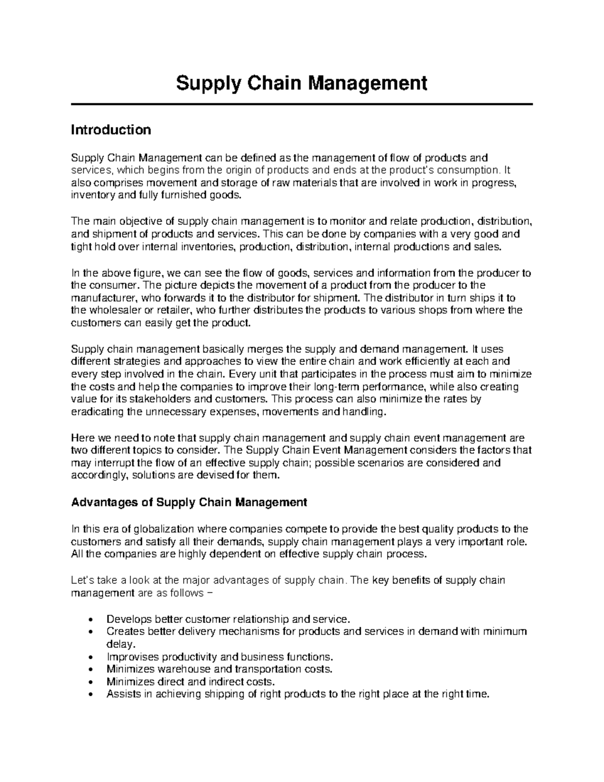 Supply Chain Management notes Supply Chain Management Introduction