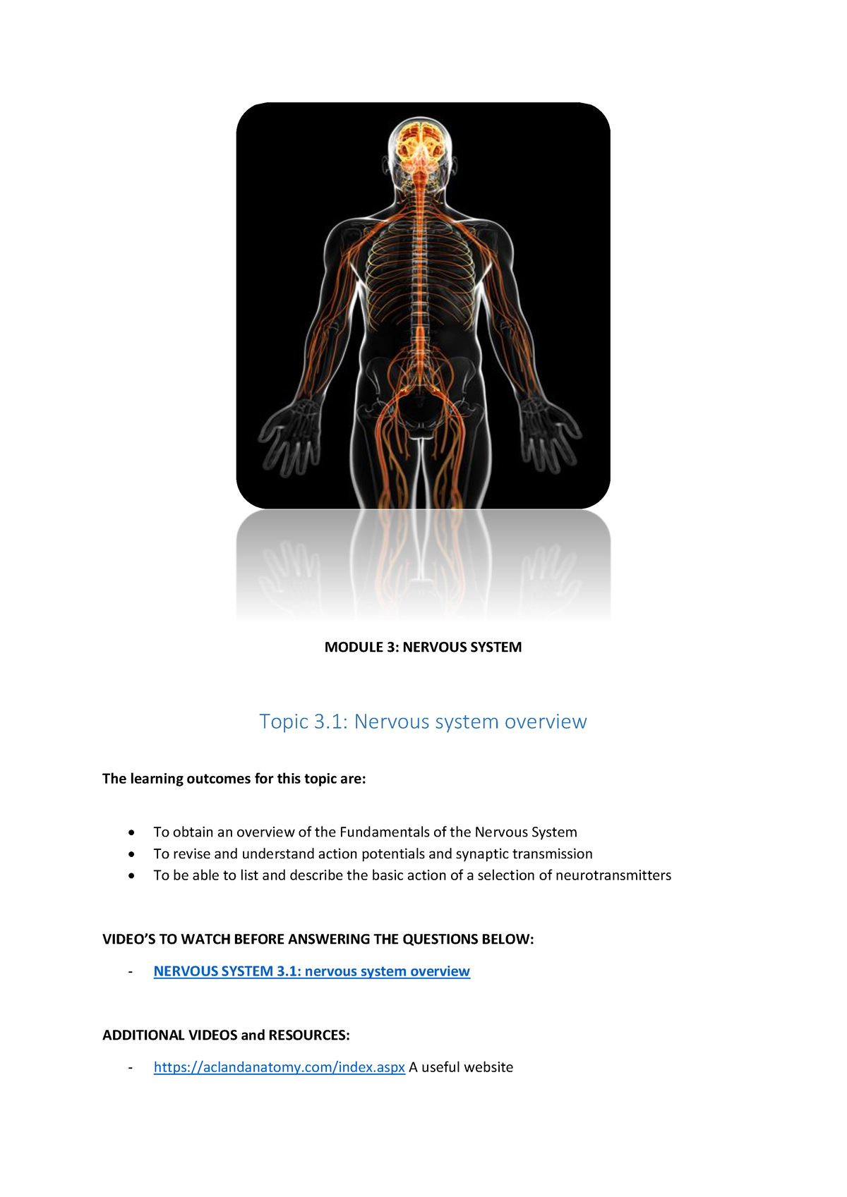 Module 3 Nervous System - MODULE 3: NERVOUS SYSTEM Topic 3: Nervous ...