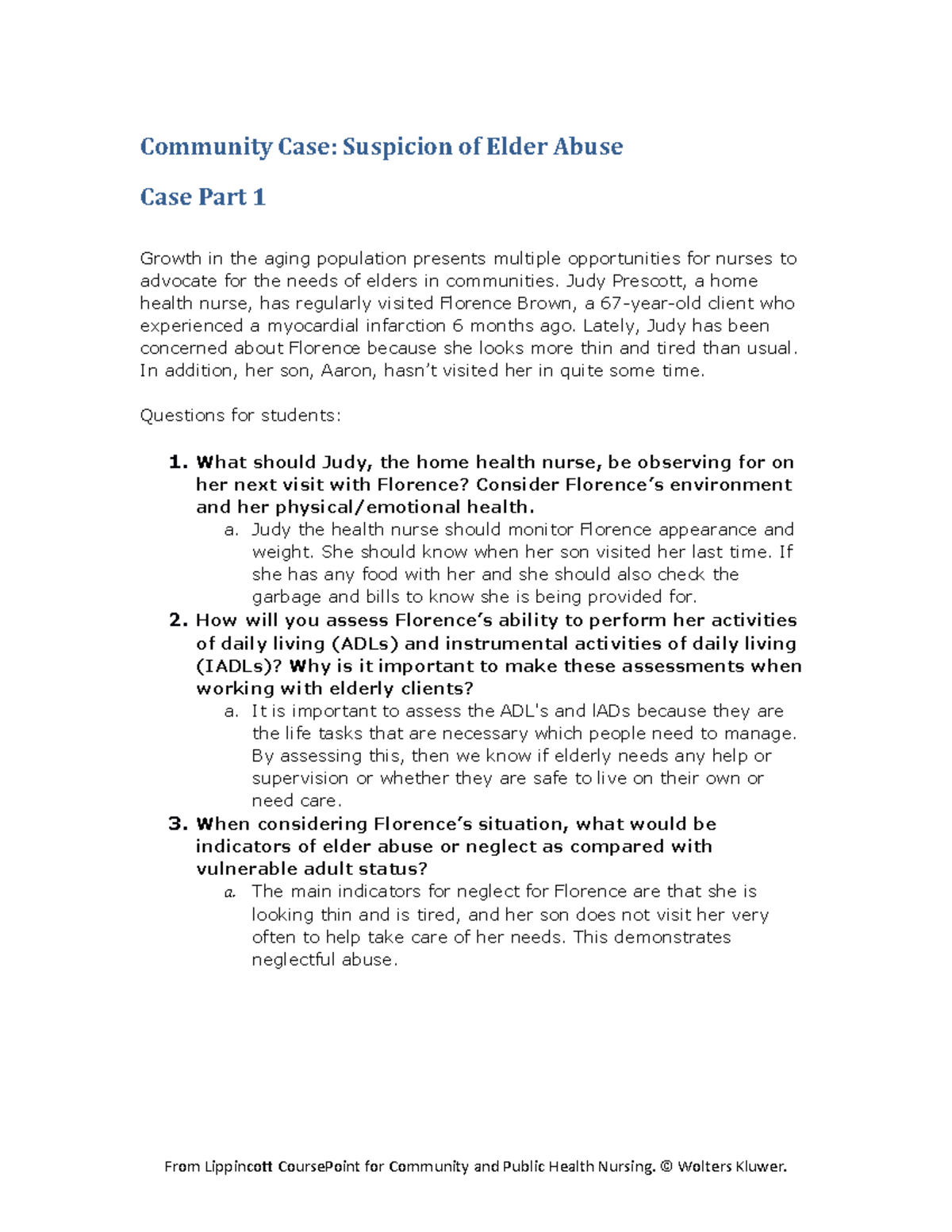 Community Susp Elder Abuse Case 1 - Community Case: Suspicion of Elder ...
