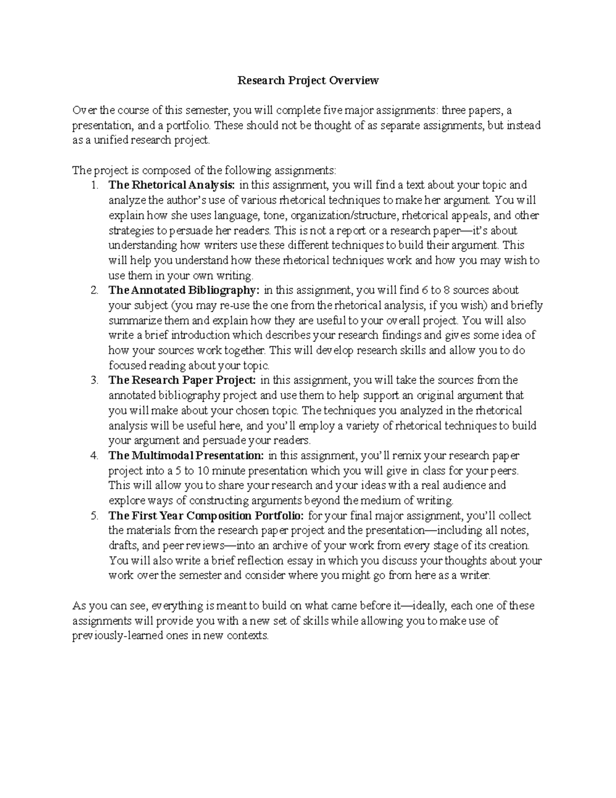 Research Project Overview - These should not be thought of as separate ...