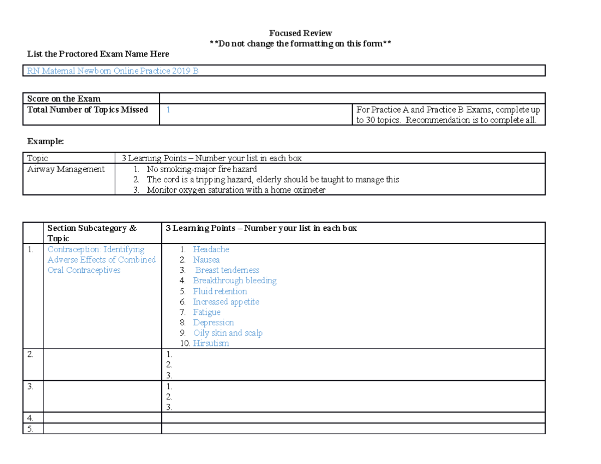 ATI Practice B - Remediation - Focused Review Do not change the ...