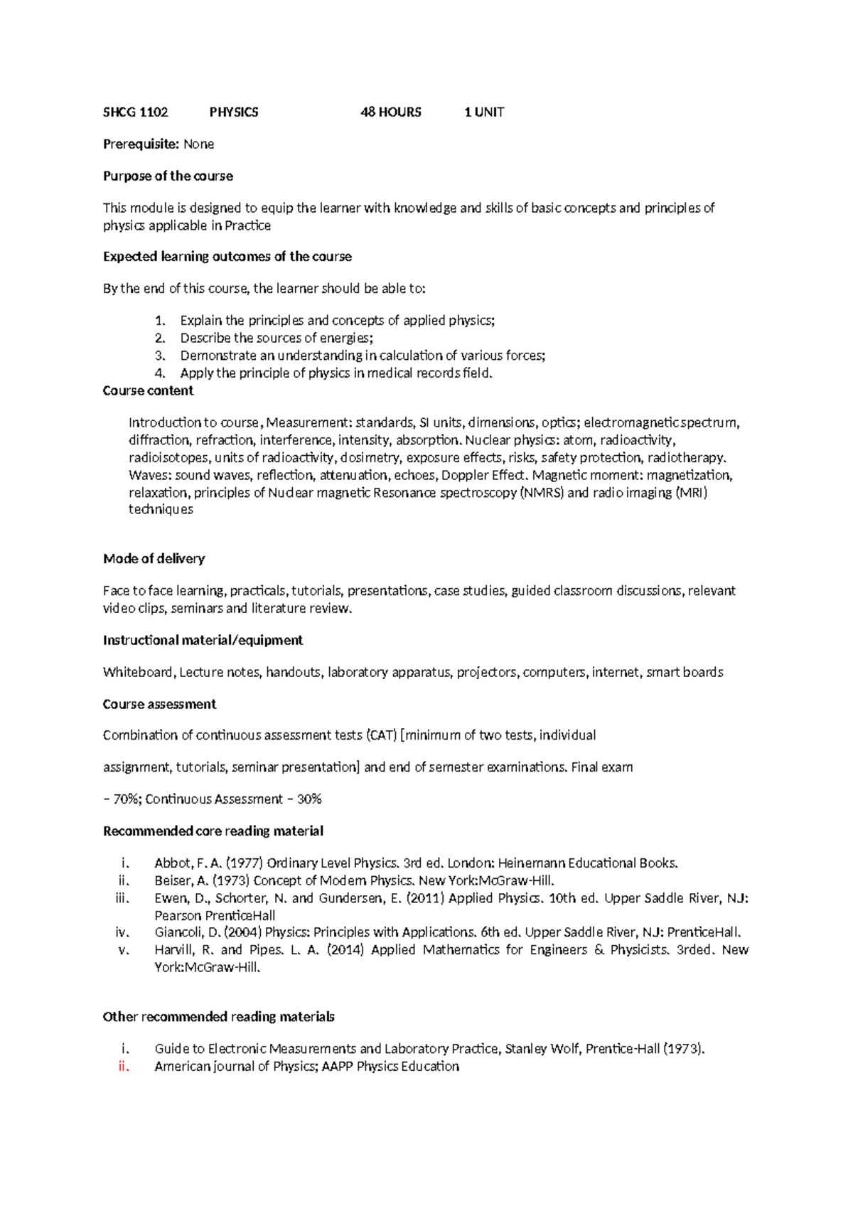 Physics 48 Hours 1 UNIT - For revision - SHCG 1102 PHYSICS 48 HOURS 1 ...