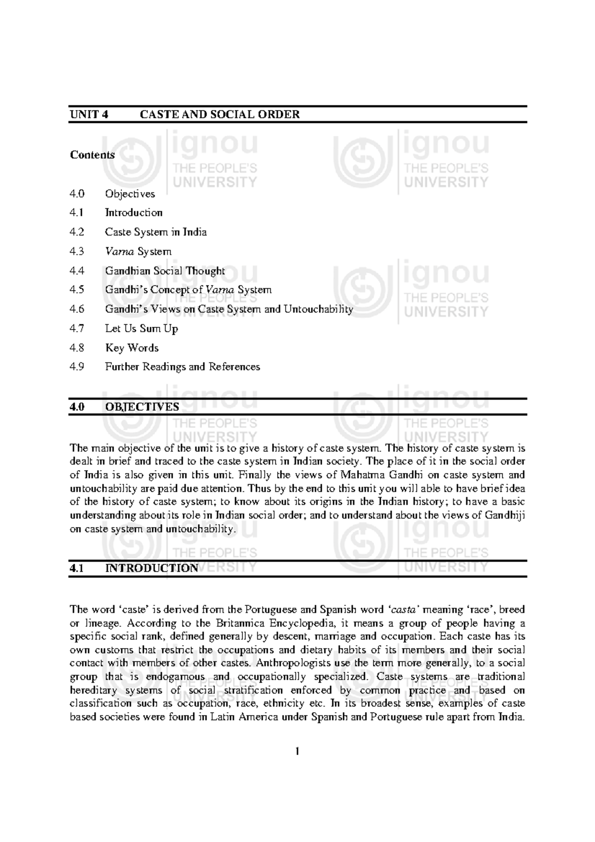 Caste and social order - UNIT 4 CASTE AND SOCIAL ORDER Contents 4 ...