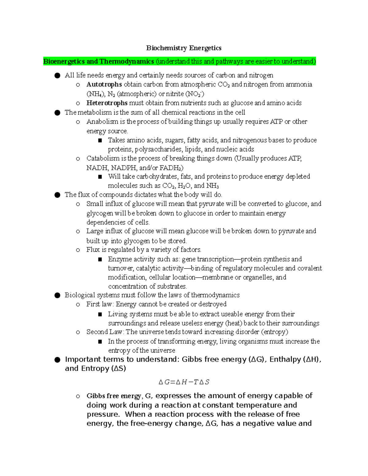 Biochemistry Energetics And Thermodynamics - Studocu