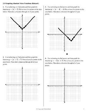 2.1 Graphing Absolute Value Functions (Reteach) - 2. 3. 4. © Copyright ...