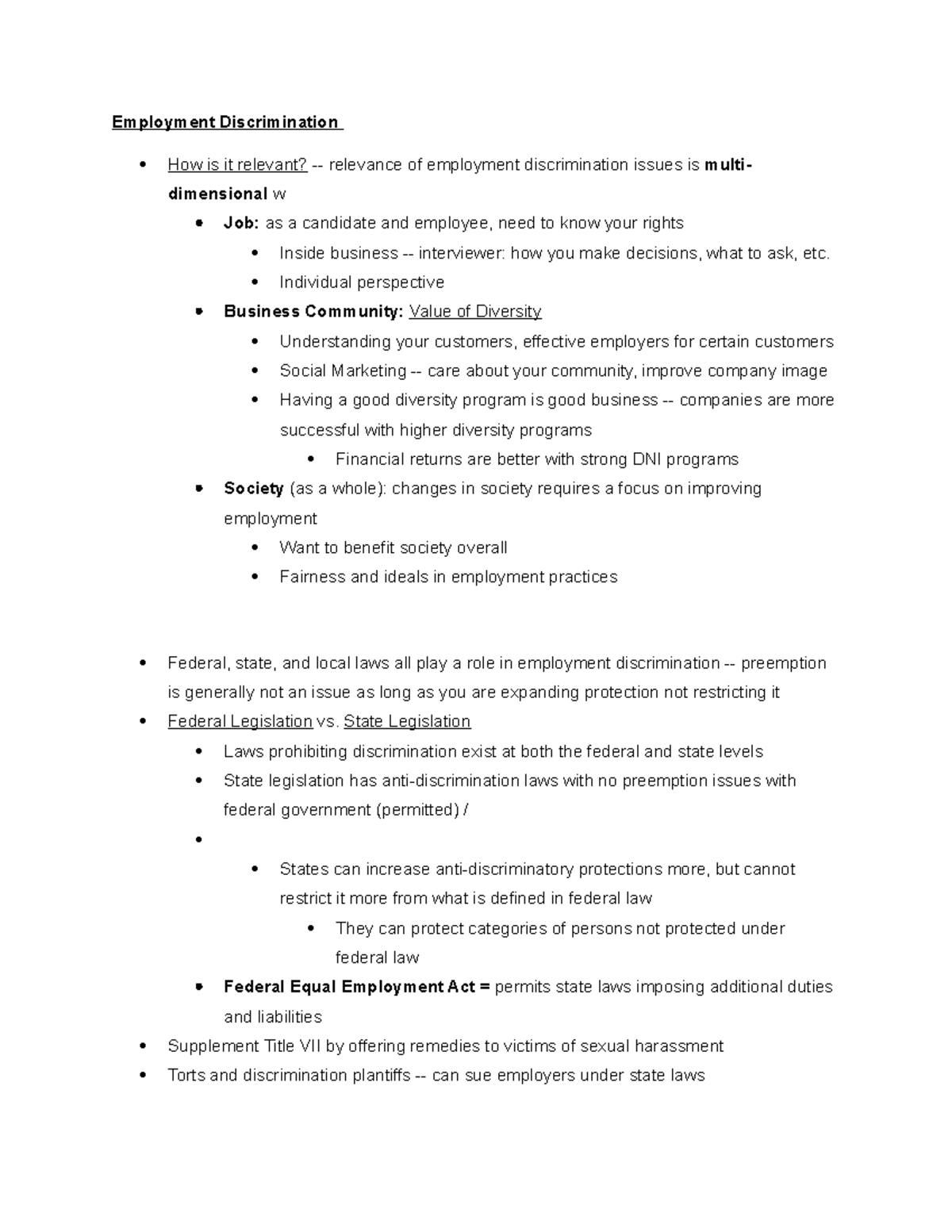 Legal Exam 4 Review Employment Discrimination How is it relevant