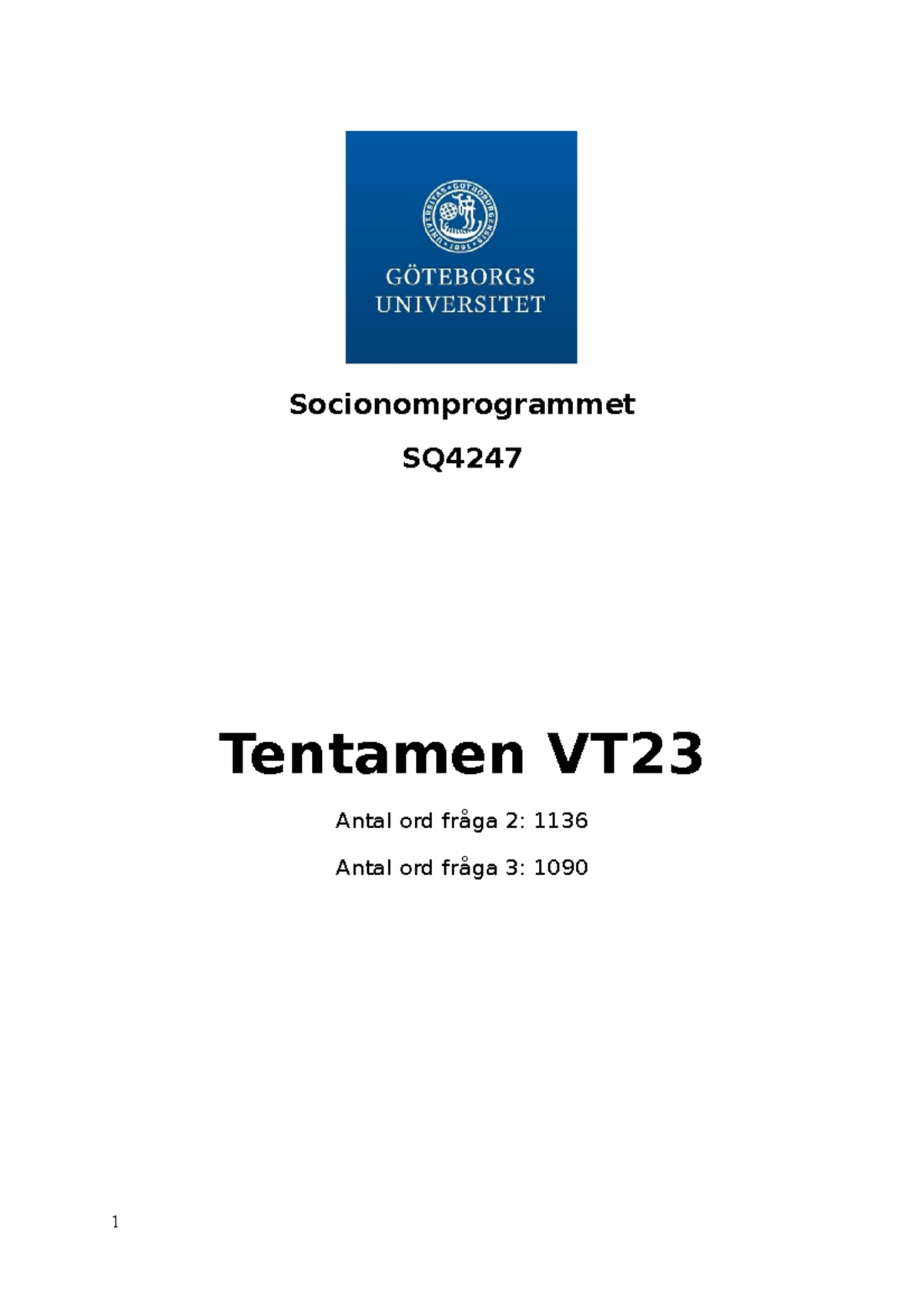 Missbruk - Tenta - Socionomprogrammet - SQ Tentamen VT Antal Ord Fråga ...