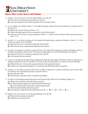 Physics 180A-Lecture Sheet 2 with Solutions - Physics 180A: Lecture ...