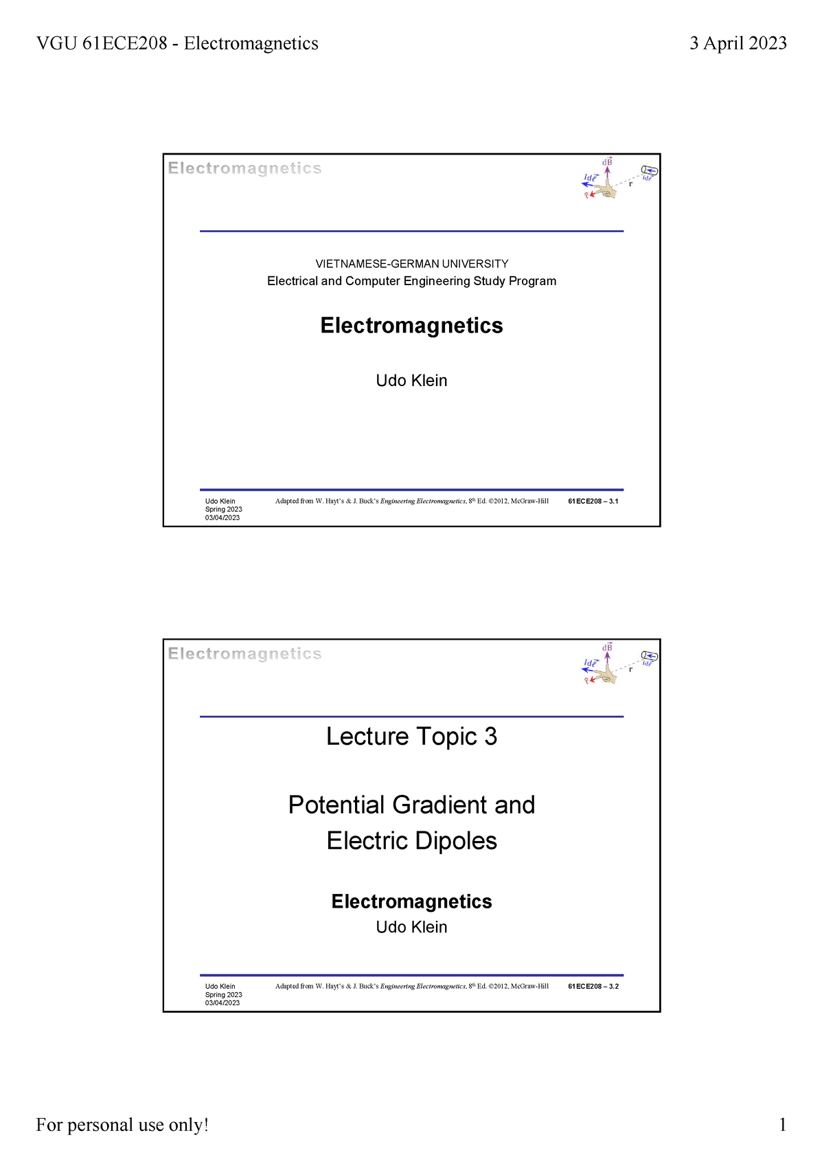 ElectroMagnetism-Lecture 03 - Electromagnetics - Studocu