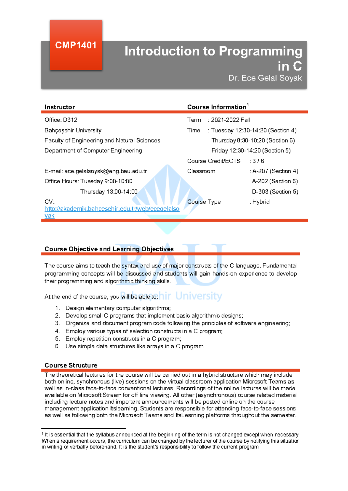 Syllabus CMP1401 updated - Instructor Course Information 1 Office: D ...