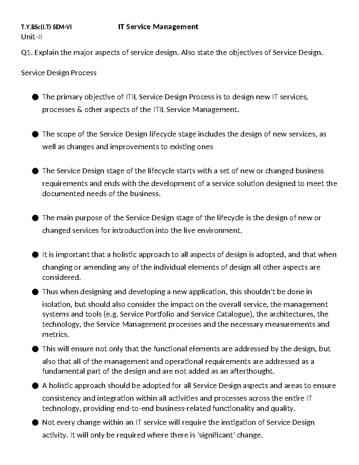 ITSM UNIT2 - This is unit 2 notes of the itsm - Unit-II Q1. Explain the ...