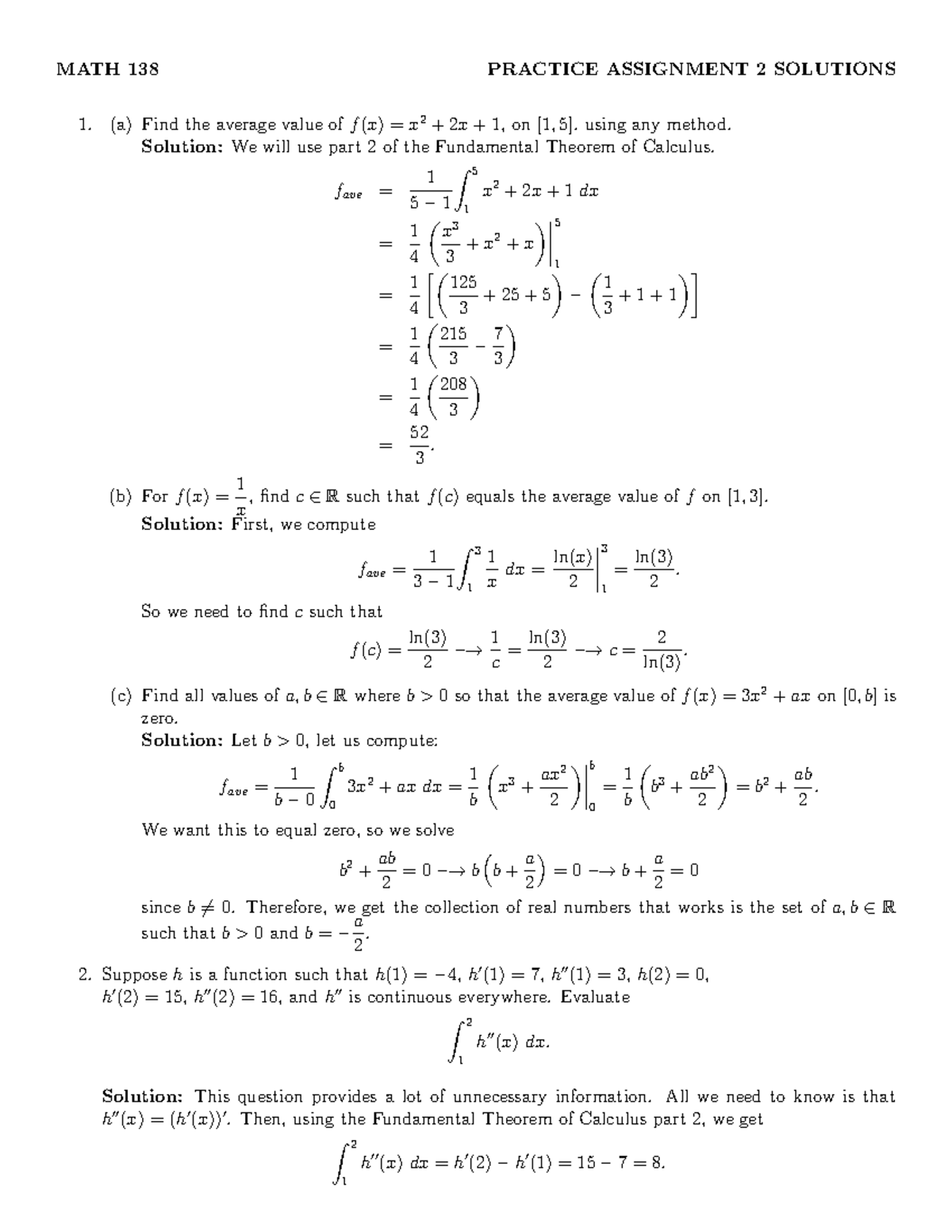 Assign 2 - 138 - W19 Solutions - MATH 138 PRACTICE ASSIGNMENT 2 ...