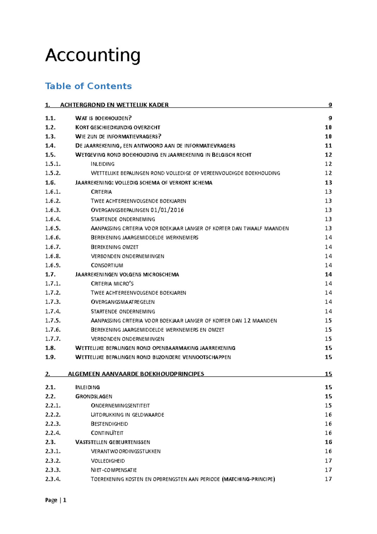 Samenvatting Accounting - Accounting Table Of Contents 1. ACHTERGROND ...