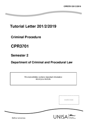 CPR3701 Chapter-1 Criminal Procedure Summary - CPR3701 - Unisa - Studocu