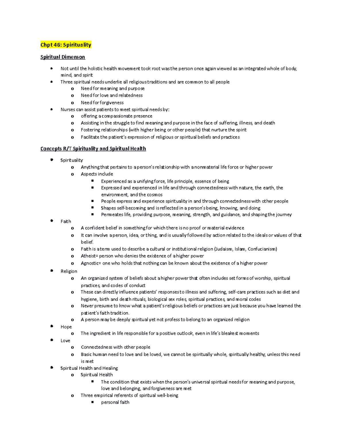 Spirituality - Study guide - Chpt 46: Spirituality Spiritual Dimenson ...