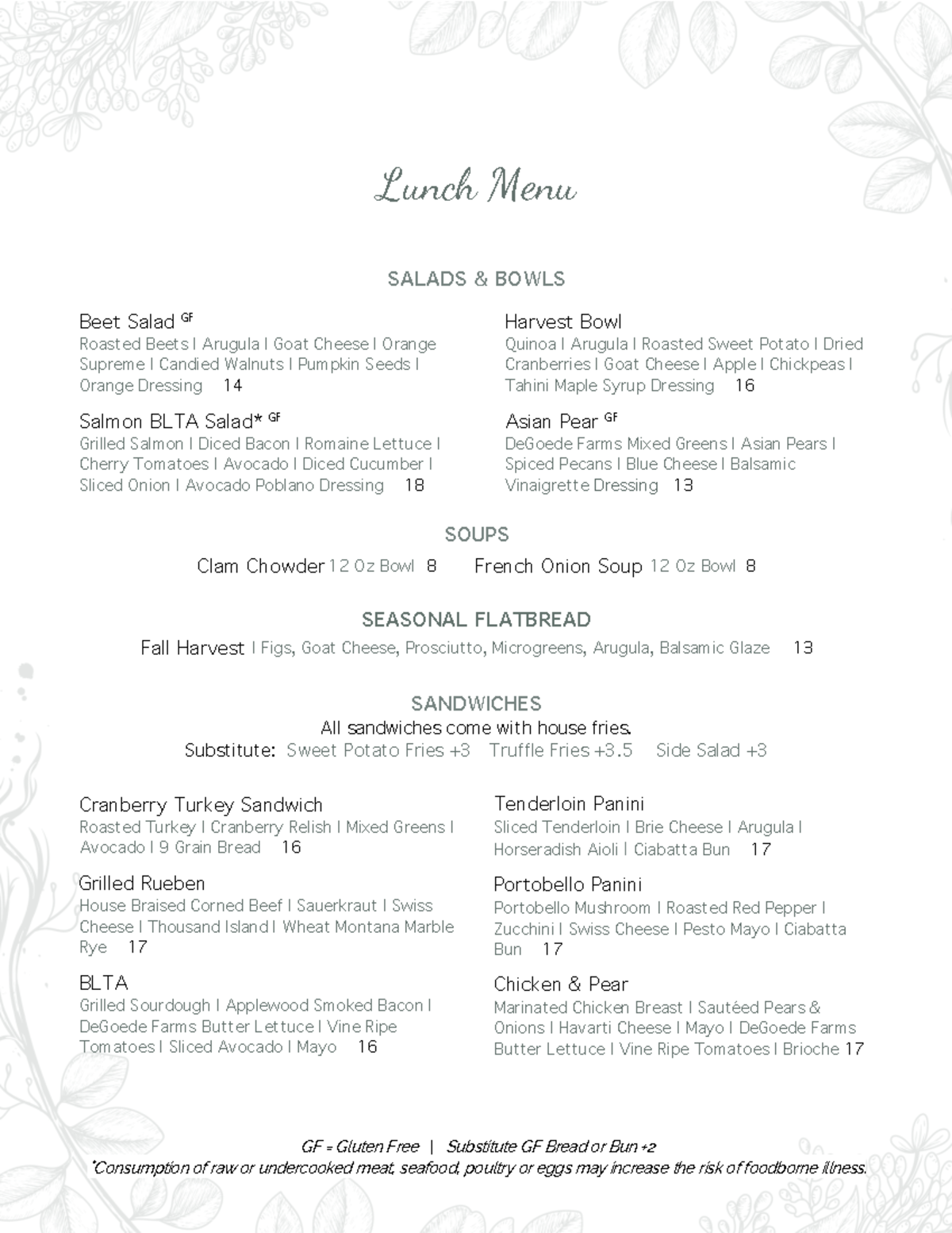 Breakfast+and+Lunch+Menu The+Bistro 8 - GF = Gluten Free | Substitute ...