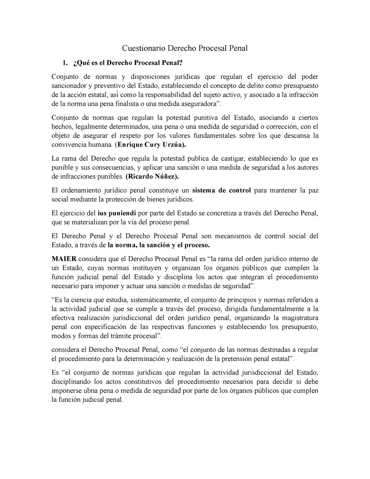 Cuestionario #1 DPP - .... - Cuestionario Derecho Procesal Penal ¿Qué ...