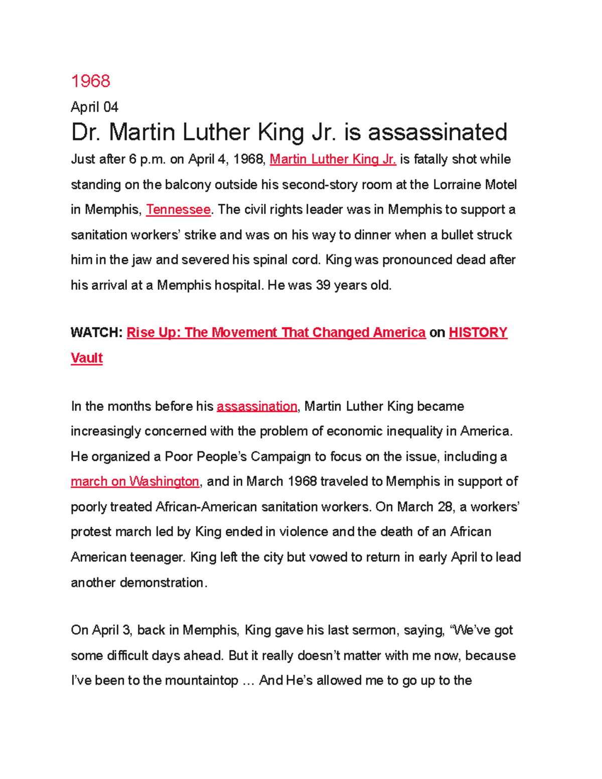 1968 - 1968/martin luther king - 1968 April 04 Dr. Martin Luther King ...