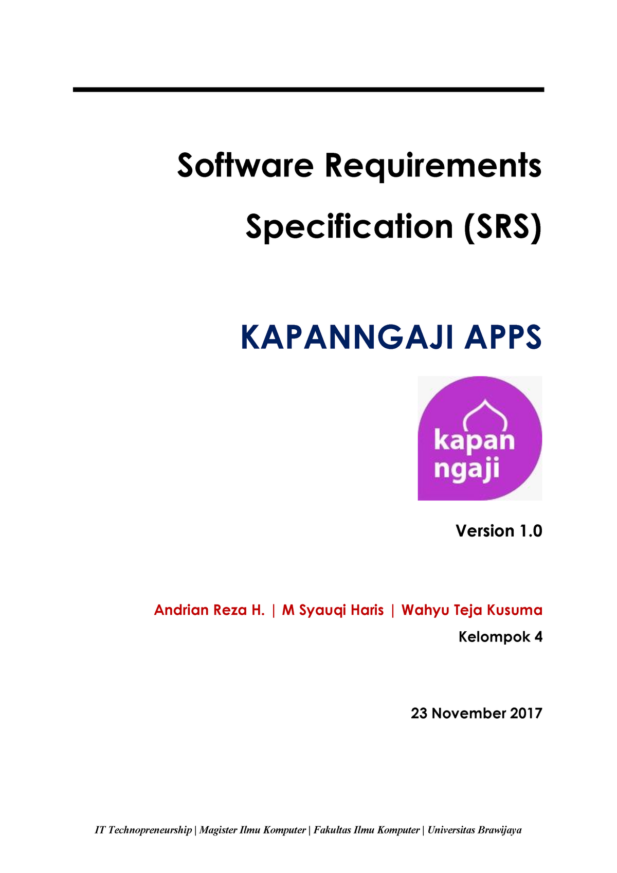 Kapanngaji SRS - Software Requirements Specification (SRS) KAPANNGAJI ...