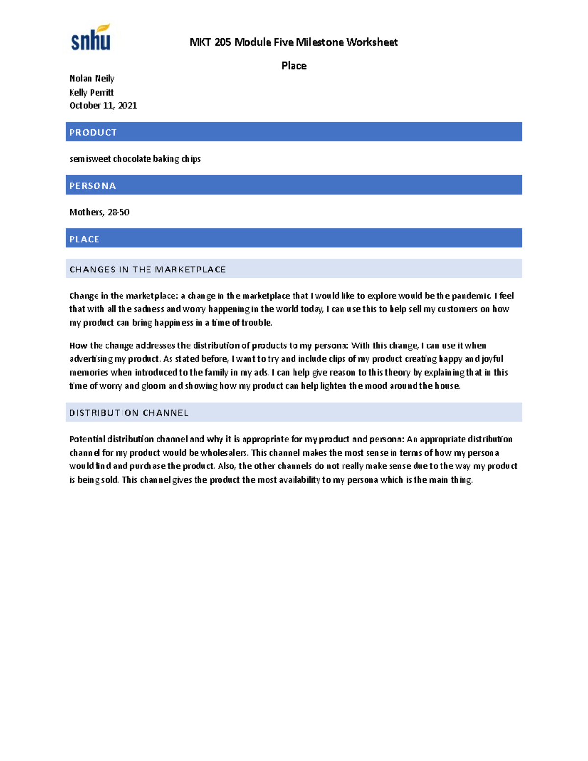 Module 5 worlseet - easy work - MKT 205 Module Five Milestone Worksheet ...
