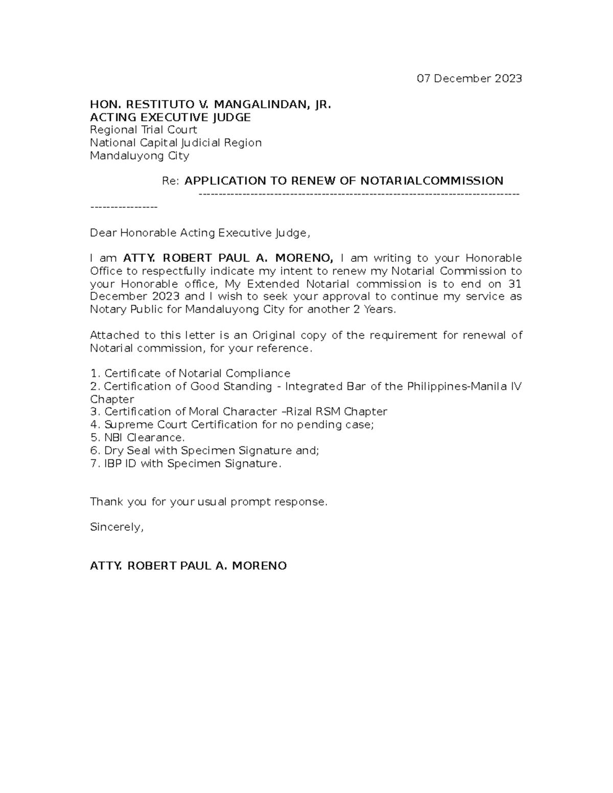 Letter of Intent to Renew 1 - 07 December 2023 HON. RESTITUTO V ...