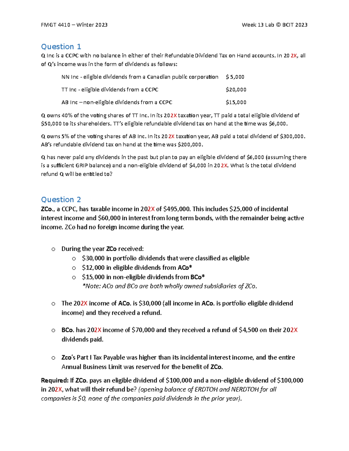 2023 FMGT 4410 Week 13 Lab Questions - FMGT 4410 – Winter 2023 Week 13 ...