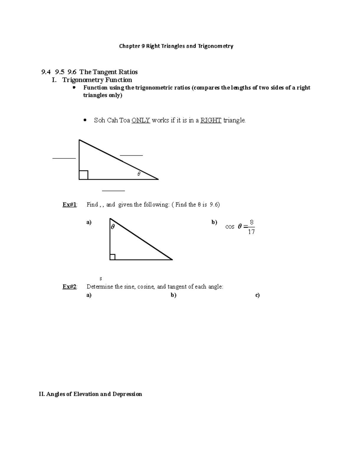 9.4 9.5 9.6 The Trig Ratios - Chapter 9 Right Triangles and ...