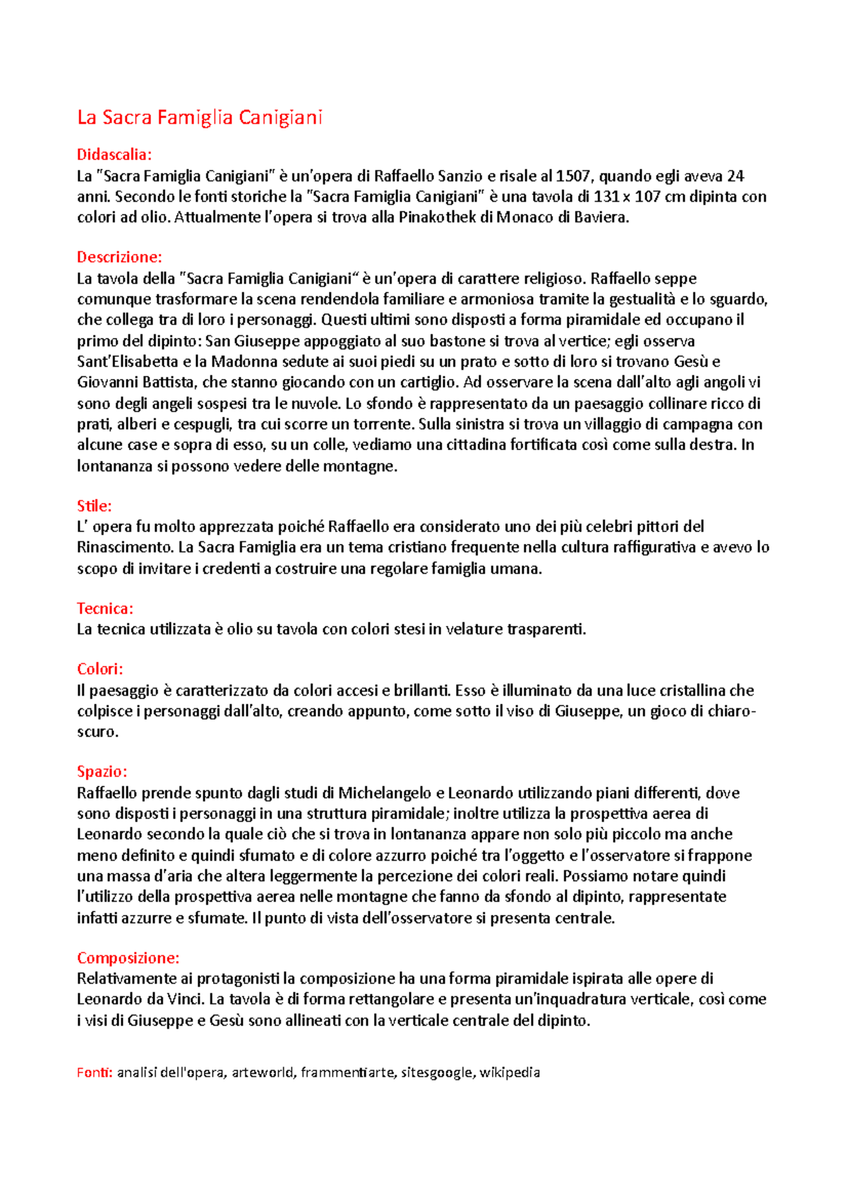 La Sacra Famiglia Canigiani La Sacra Famiglia Canigiani Didascalia