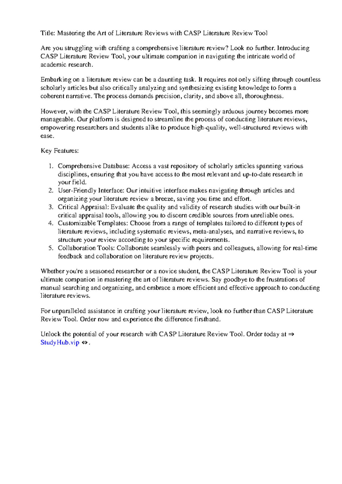 Casp Literature Review Tool - Title: Mastering the Art of Literature ...